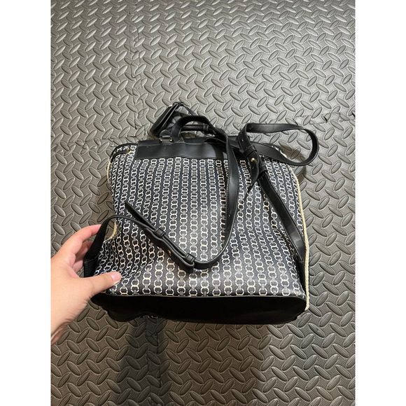 Tory Burch Gemini Link Canvas Leather Backpack Black & White Womens Travel - Picture 6 of 16